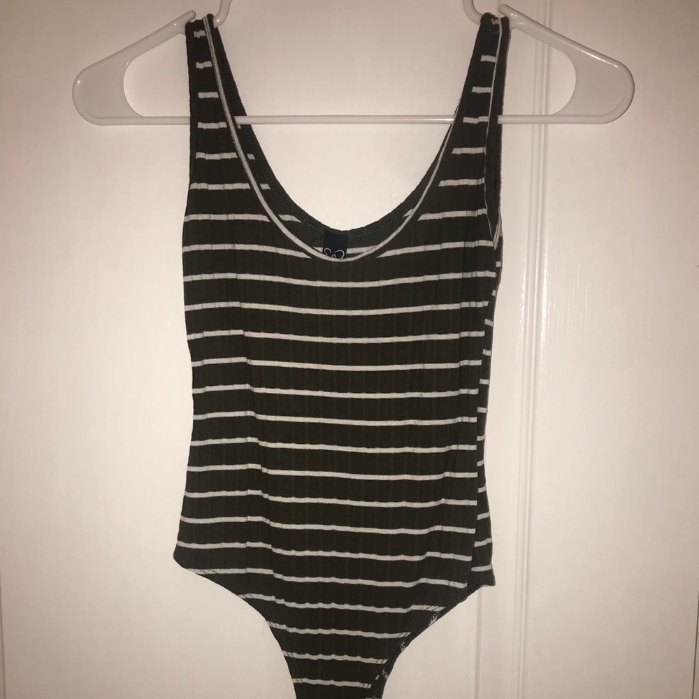 olive green and white striped body suit